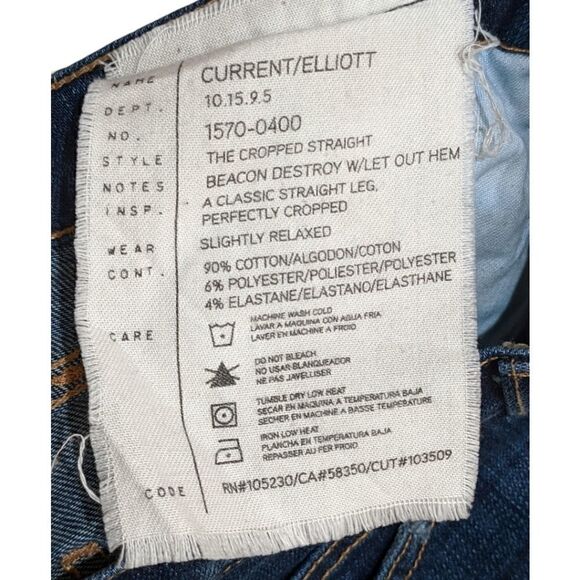 Current/Elliott The Cropped Straight Leg Raw Hem Jeans Size 25 - Picture 10 of 10